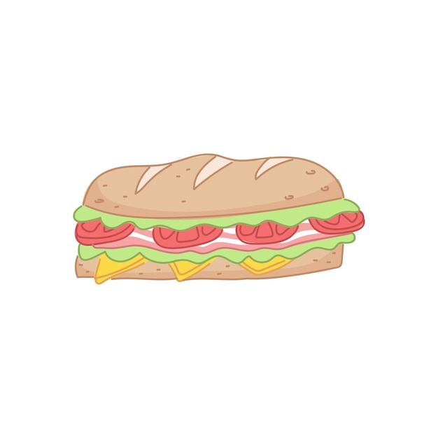 Een schattige illustratie van een onderzeese sandwich doodle panini met tomaten bacon sla kaas
