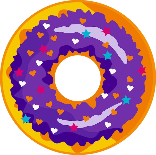 Een schattige kleurrijke donut met paars glazuur en veelkleurig poeder