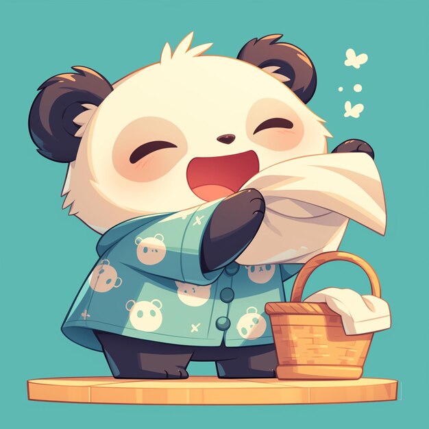 Een schattige panda wasserette in cartoon stijl.