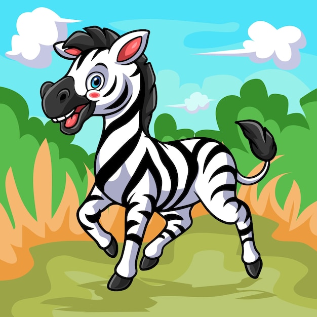 Een schattige zebra-cartoon geïsoleerd op een prachtige boerderij