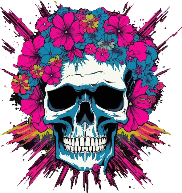 Een schedel met bloemen en een schedel erop