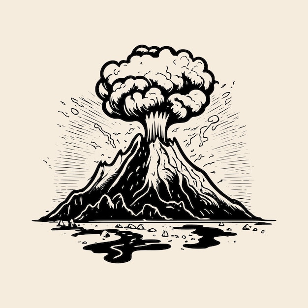 Een schets in vintage gravurestijl van een vulkaan