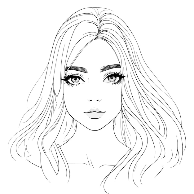 Een schets van een meisje met lang haar en groene ogen