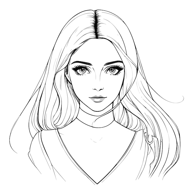 Een schets van een meisje met lang haar en lang haar