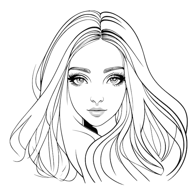 Een schets van een vrouw met lang haar en lang haar