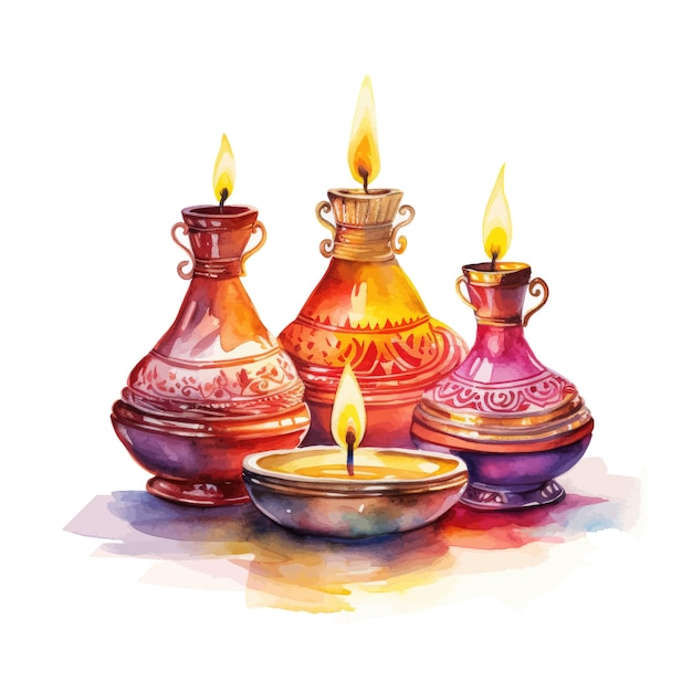 Een schilderij van drie kleurrijke kaarsen
