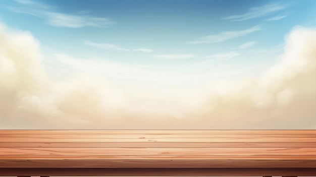 Vector een schilderij van een houten hek met een hemel achtergrond en wolken