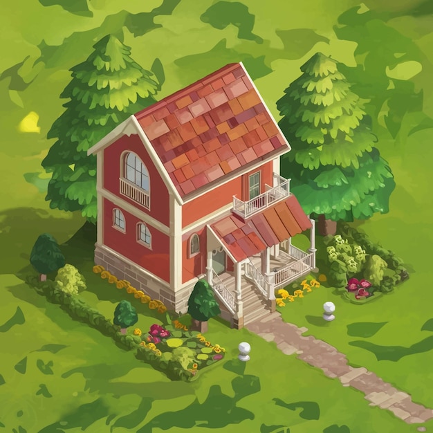 een schilderij van een huis met een pad dat ertoe leidt
