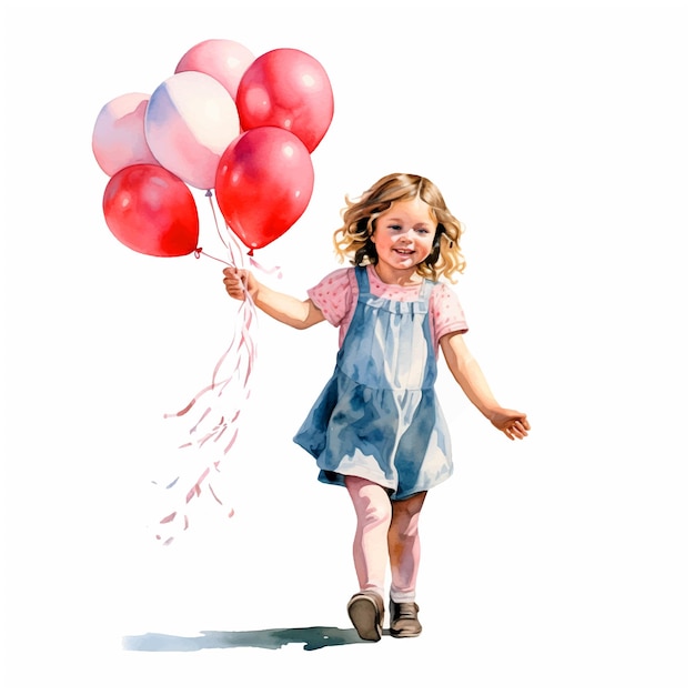 Een schilderij van een klein meisje met een stel ballonnen.