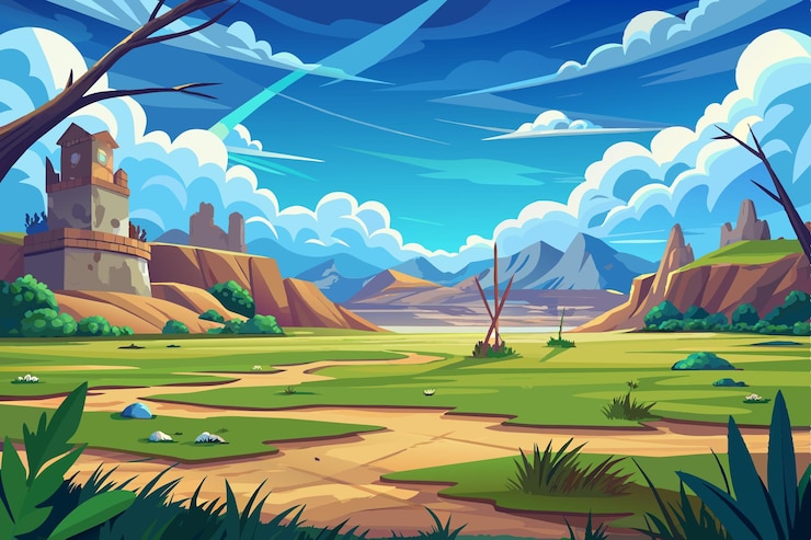 Vector een schilderij van een landschap met bergen en wolken