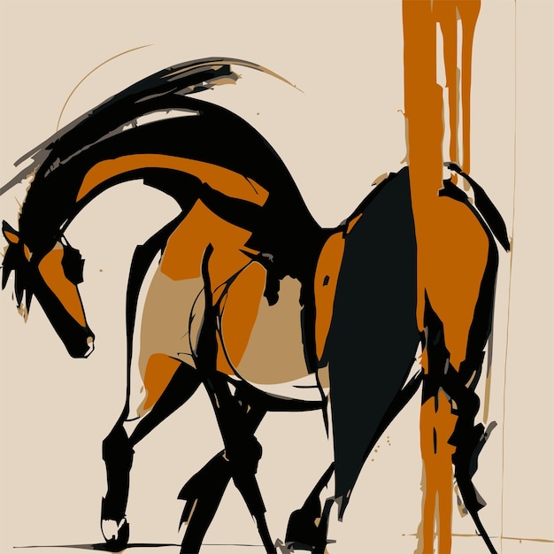 Vector een schilderij van een paard met zwarte manen en staart.