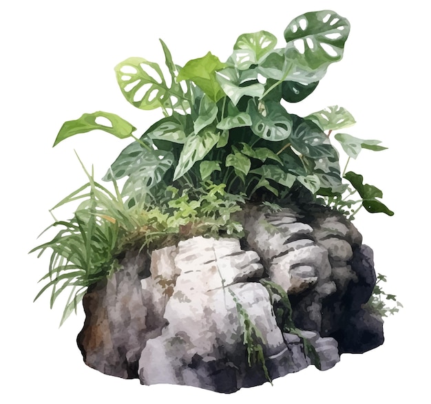 Een schilderij van een plant met bladeren erop
