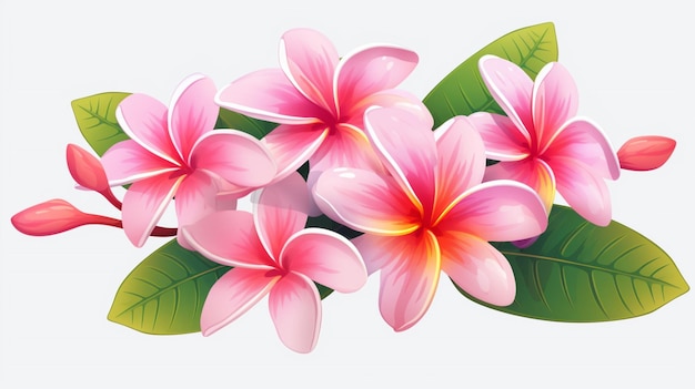 Vector een schilderij van een roze tropische bloem met bladeren en bloemen