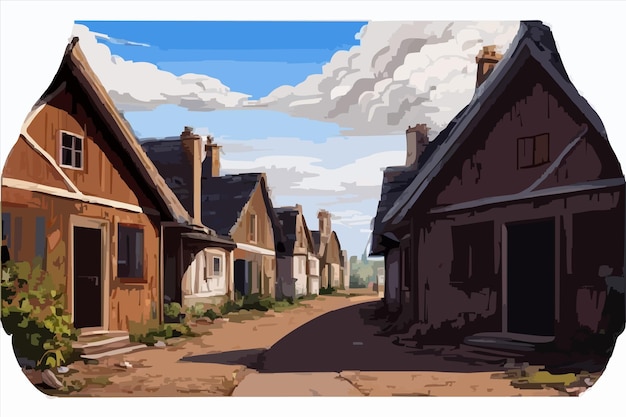 Vector een schilderij van een straat met huizen in de achtergrond