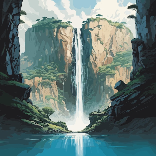 Vector een schilderij van een waterval met de woorden 