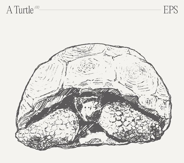 Een schildpad met een open schelp met de hand getekende vectorillustratie schets