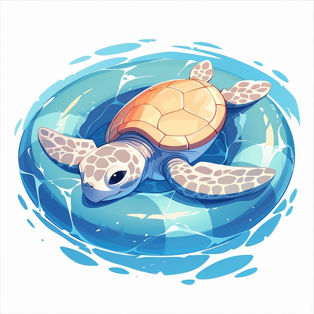 Een schildpad op een drijvend object cartoon stijl