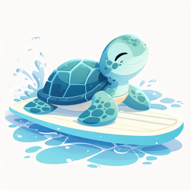 Vector een schildpad op een paddleboard cartoon stijl