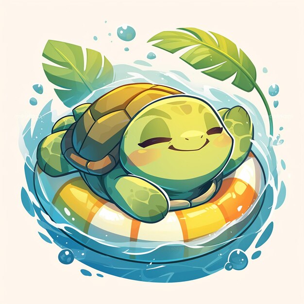 Vector een schildpad op een waterbuis cartoon stijl