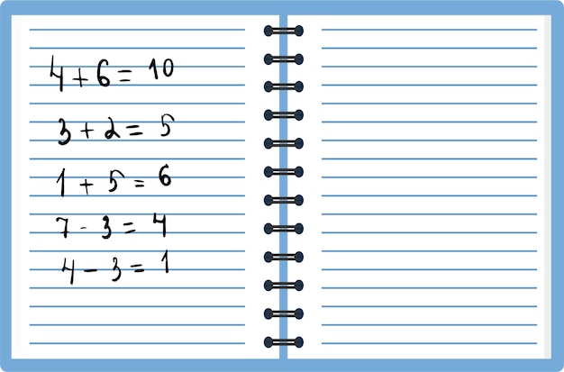 Vector een schoolboekje met wiskundige voorbeelden additie en aftrek school template poster voor wiskunde vector
