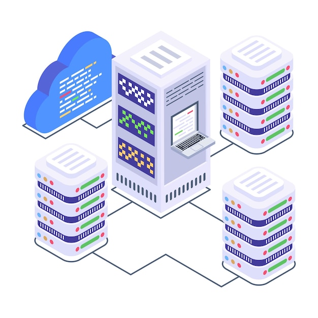 Een serverruimtepictogram in isometrisch ontwerp premium download
