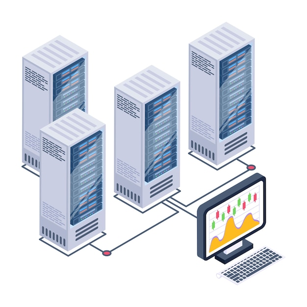 Een serverruimtepictogram in isometrisch ontwerp premium download