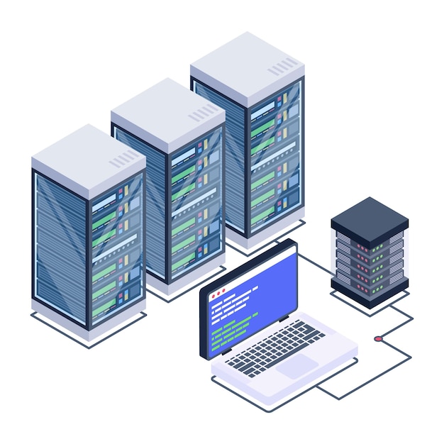 Vector een serverruimtepictogram in isometrisch ontwerp premium download