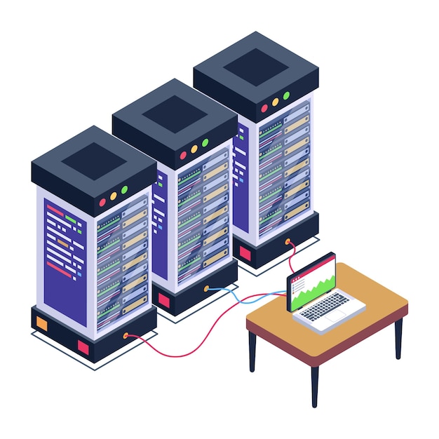 Een serverruimtepictogram in isometrisch ontwerp premium download