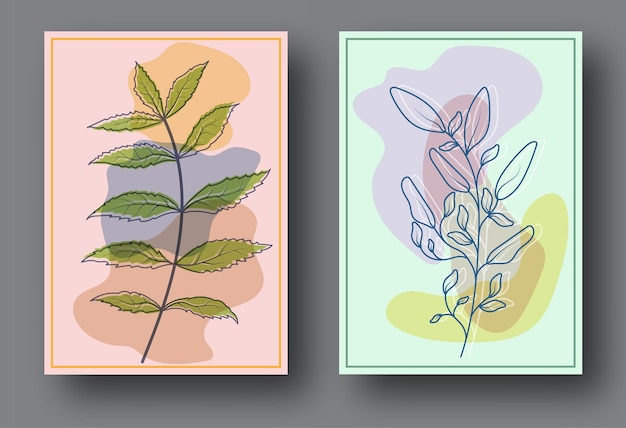 Een set achtergronden met abstracte planten Een minimalistische lay-out voor omslagen, schilderijen, interieurafdrukken, posters en creatief ontwerp