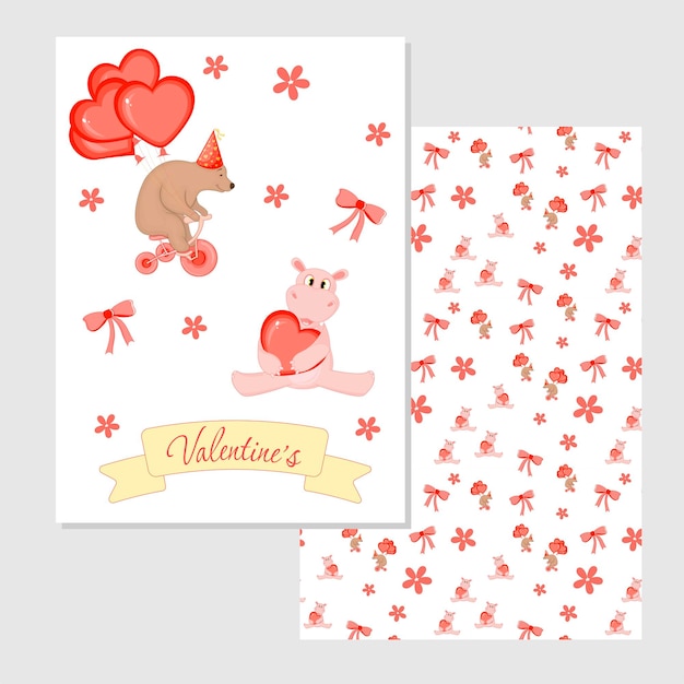 Een set ansichtkaarten voor Valentijnsdag Vectorillustratie met dieren voor Valentijnsdag Sjabloon voor ansichtkaarten flyers uitnodigingen