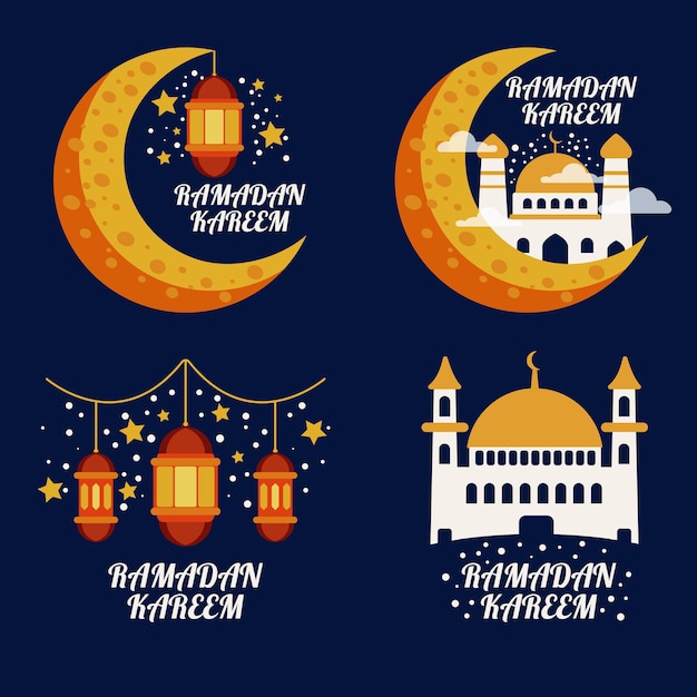 Een set badges of labels met islamitische nuances voor Ramadan-vieringen, vectorillustratieontwerp