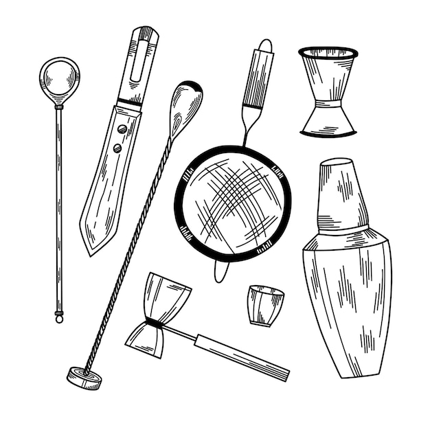 Een set baraccessoires Barspoon Boston Shaker Channel Knife Strainer Jigger