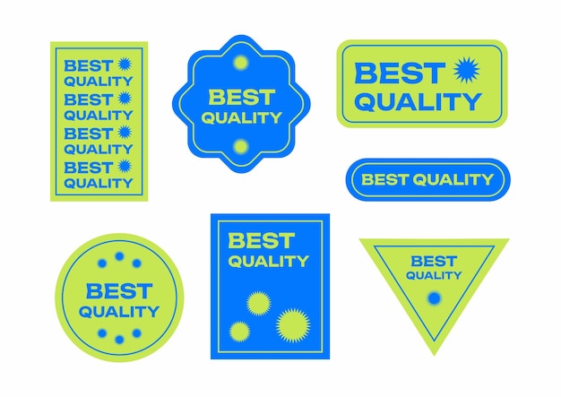 Vector een set blauwe en groene stickers voor de beste kwaliteit cool trendy shopping stickers pack