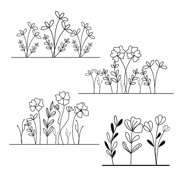 Een set bloemen op een witte achtergrond