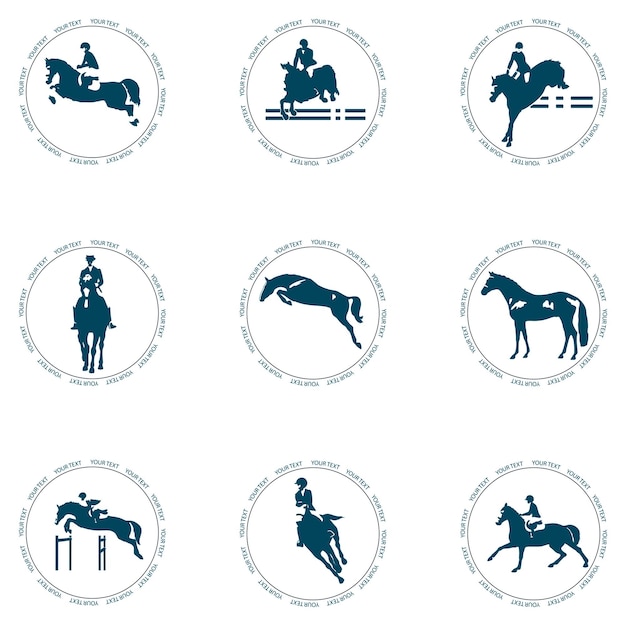 Vector een set emblemen rond het thema paardensport