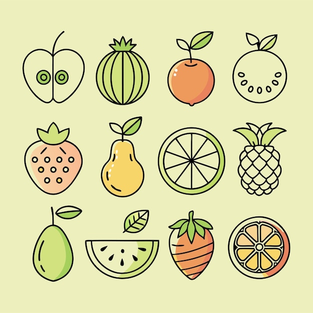 Een set fruit lijn iconen