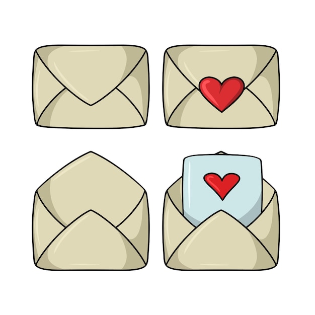 Een set gekleurde pictogrammen een romantische vintage envelop een brief voor een liefdesverklaring vector cartoon