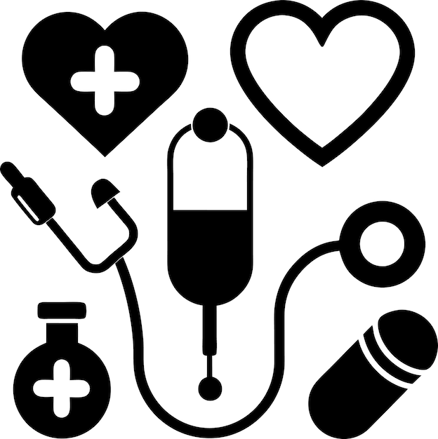 Een set gezondheidszorg silhouetten in zwart-wit vector illustratie