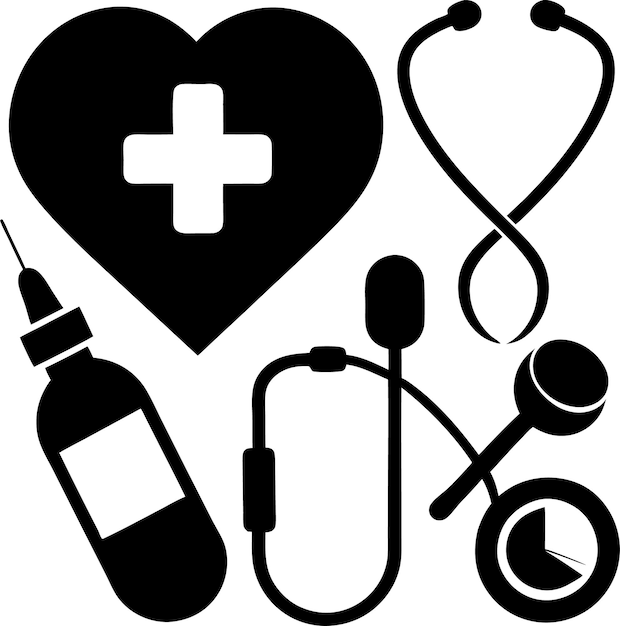 Een set gezondheidszorg silhouetten in zwart-wit vector illustratie