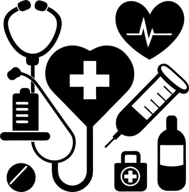 Een set gezondheidszorg silhouetten in zwart-wit vector illustratie