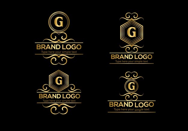 Vector een set gouden logo's voor een bedrijf genaamd g