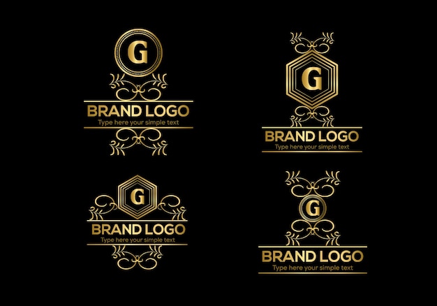 Vector een set gouden logo's voor een bedrijf genaamd g.