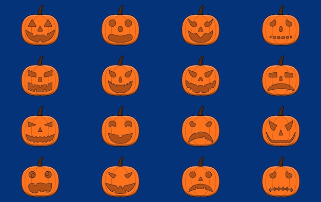 Vector een set halloween pompoen gezichten