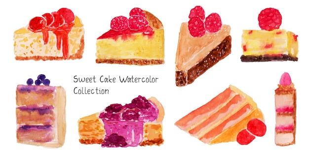 een set handgeschilderde zoete cake-aquarel