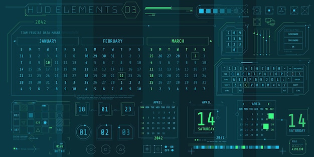 Een set HUD-kalenders voor een futuristische interface.