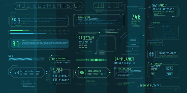 Een set hud-tekstelementen voor een futuristische interface.