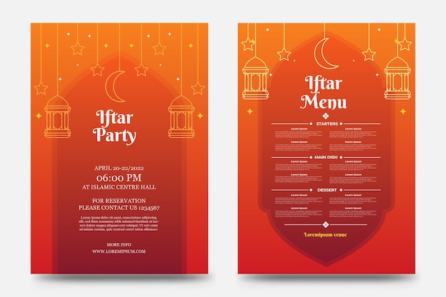 Vector een set iftar-uitnodigingssjabloon iftar-menu ramadan kareem