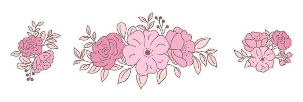 Een set illustraties met een bloemstuk bruiloft decoratieve bloemen