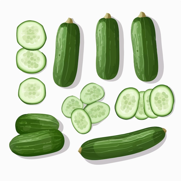 Vector een set illustraties van komkommers in een grafische en gedurfde stijl voor een opvallend ontwerp
