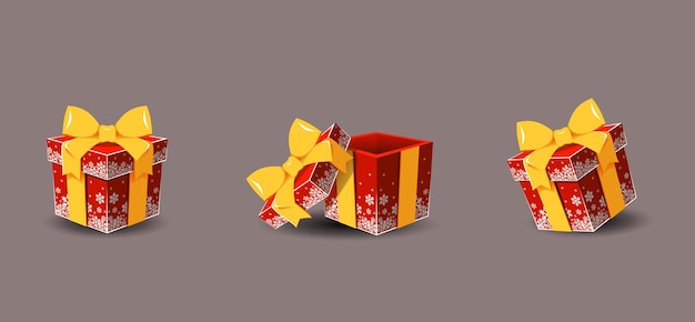 Een set kerstcadeaus in sneeuwvlokken met een strik
